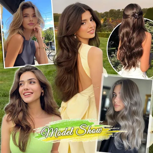 Miniatura 6 de 4 piezas de extensiones de cabello rizado con clip, color dorado oscuro, mezcla de rubio beige, sintético de 20 pulgadas de largo, extensiones