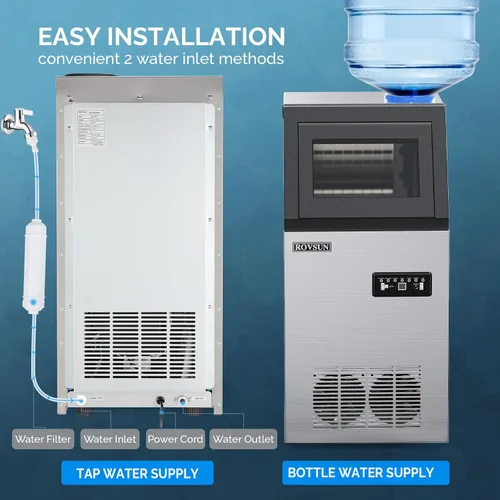 Miniatura 4 de ROVSUN - Máquina comercial para hacer hielo de acero inoxidable, 50 kg/24 horas, automática, para debajo de la encimera/portátil, independiente