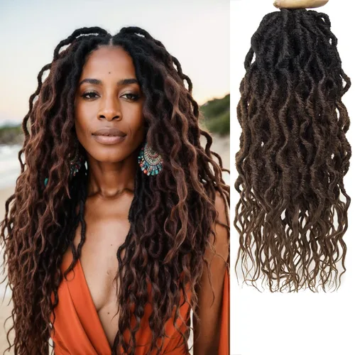 Miniatura 29 de Rastas sintéticas de ganchillo trenzadas, trenzas bohemias de 24 pulgadas, rastas sintéticas ombré, cabello trenzado afro rastas 1B