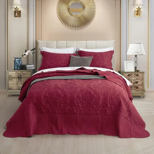 Miniatura 16 de CHIXIN Juego de colcha extragrande tamaño King – Funda de cama ligera – Hermosas costuras – Colcha reversible de 5 piezas – Patrón de paisley