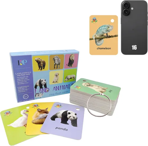 Miniatura 8 de Juego de 262 tarjetas flash para niños, palabras visuales, regalos para niños, animales terrestres, animales del océano, frutas, ABC 6 en 1