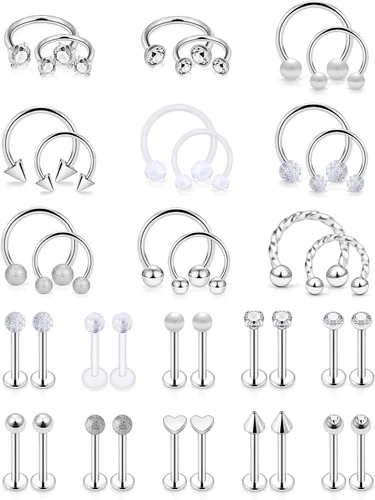 Miniatura 5 de SCERRING Anillos de labio de acero inoxidable de 0.66 oz (16 g) de herradura Labret Monroe, anillos de labio para uñas, tragus rook, hélice
