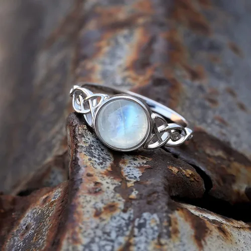 Miniatura 3 de Angol Anillo de plata de ley auténtica con piedra lunar arcoíris para mujer, anillo de pulgar minimalista con caja