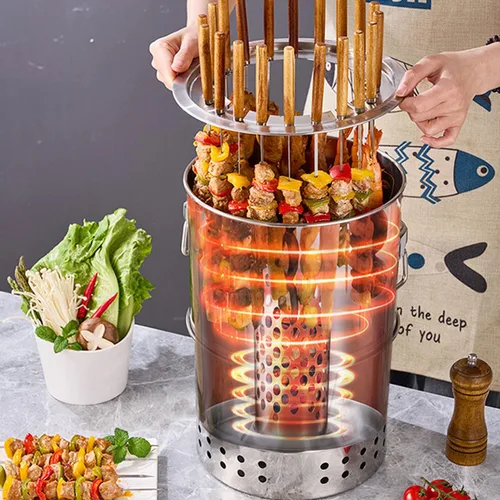 Miniatura 8 de Parrilla de carbón sin humo de acero inoxidable, parrilla de barril de carbón con diseño envolvente, parrilla de barbacoa al aire libre sin humo