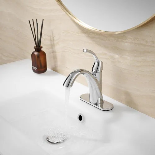Miniatura 3 de Grifo de Baño Cromado TimeArrow, Grifo de Lavabo de Baño de Una Sola Manija para 1 Orificio con Placa de Cubierta de 3 Orificios, Grifos de Tocador