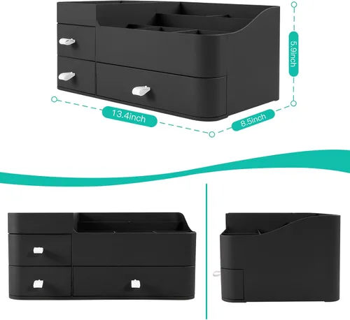 Miniatura 6 de Organizador de maquillaje para tocador, organizador grande de encimera con cajones, almacenamiento de cosméticos para el cuidado de la piel