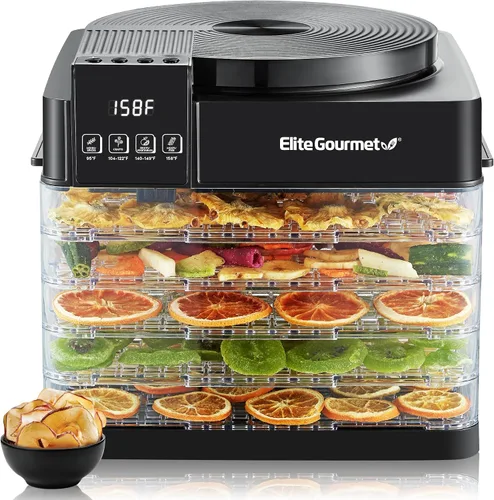 Miniatura 9 de Elite Gourmet - Deshidratador de alimentos, bandejas de acero inoxidable, controles de temperatura ajustables, aperitivos de jerky, hierbas, frutas