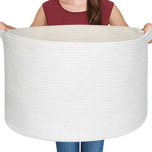 Miniatura 16 de MEGASKET Cesta grande de manta negra, 22 x 22 x 14 pulgadas, contenedor de cuerda tejida para almacenamiento, caja de almacenamiento de juguetes