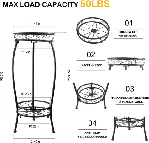 Miniatura 2 de Paquete de 2 Soportes para Plantas de Interior, 27.1 pulgadas, Soporte de Metal para Macetas de 2 Niveles para Exteriores, Soporte Alto para Plantas