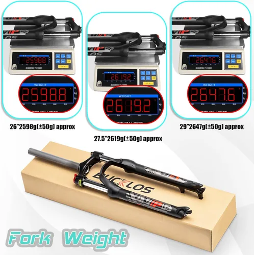 Miniatura 7 de BUCKLOS 26/27.5/29 Horquilla de Suspensión MTB de 100mm, Tubo Recto de 28.6mm QR 9mm de Ajuste de Corona de Aleación de Aluminio para Bicicleta
