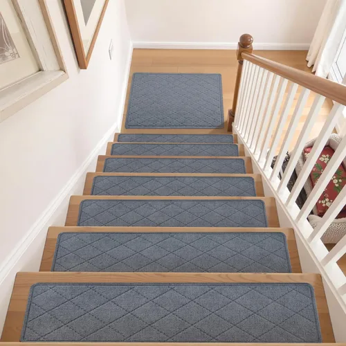 Miniatura 6 de Stair Treads with Landing Rug for Wooden Steps Indoor, Peel and Stick Stair Treads Matching-Mat 20"X32" Stair Landing Slip Resistant Polyester Stair