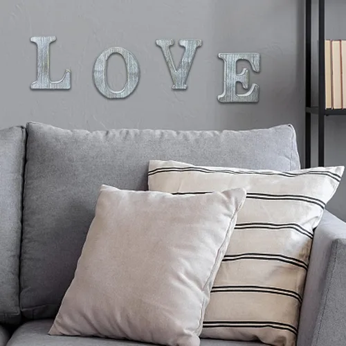 Miniatura 6 de Letras de madera rústica sin terminar de 4 pulgadas para decoración de pared, letras decorativas de pie en rodajas, decoración de tablero