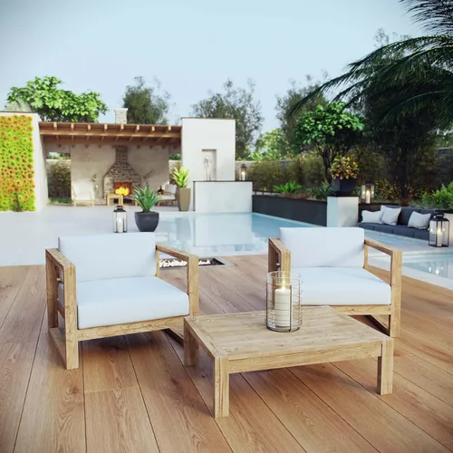 Miniatura 13 de Modway EEI-4256-NAT-WHI-SET Sofá biplaza seccional de 2 piezas de madera de teca para patio, color blanco natural