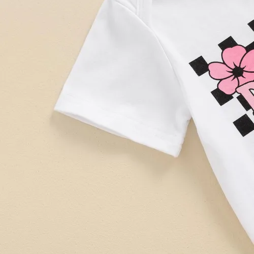 Miniatura 153 de Sejardin Ropa de verano para bebé y niña, recién nacida, manga corta, con letras, mameluco elástico con diadema