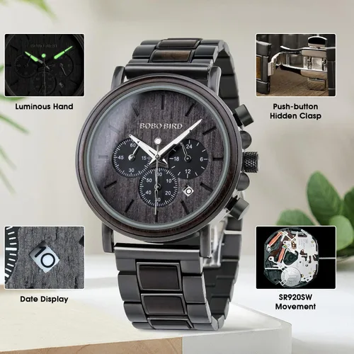 Miniatura 6 de 2win - Reloj de madera con grabado personalizado para hombre, reloj para de cumpleaños, aniversario, para tu novio, enamorado, prometido, esposo