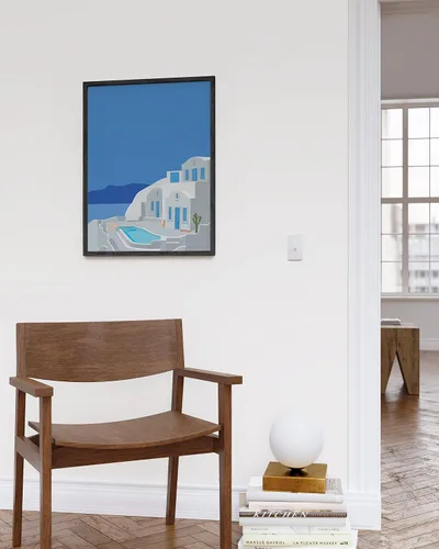 Miniatura 5 de HAUS AND HUES Arte para pared de viaje a Grecia - Póster mediterráneo, que muestra hermosas vibraciones costeras. Enmarcado en negro para un acabado