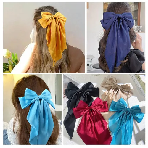 Miniatura 5 de 10 piezas de pasadores grandes de cinta para el pelo con colas largas para mujeres y niñas, TOKUFAGU accesorios vintage franceses para el cabello