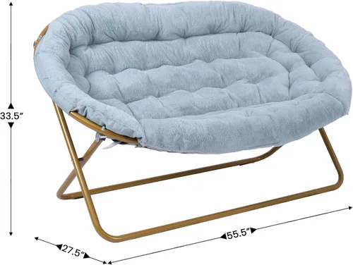 Miniatura 3 de Flash Furniture Eleanor - Silla portátil doble platillo con 2 otomanas, marcos de acero plegables, para dormitorio o dormitorio, 56 pulgadas, piel