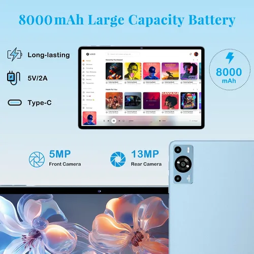 Miniatura 6 de Tablet de 11 pulgadas, tabletas Android 15 2026 con Octa Core, 24GB+256GB, cámara de 13+5MP, tabletas electrónicas con Widevine L1, batería de Azul