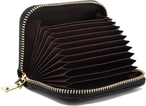 Miniatura 5 de Earnda Tarjeteros de crédito RFID de piel pequeña cartera para mujeres con cremallera monedero compacto, Negro_037, Cartera Rfid