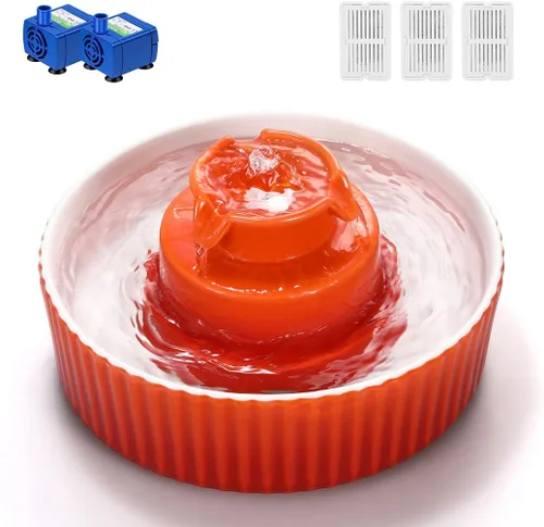 Miniatura 10 de Fuente de agua de cerámica para gatos, 2.1L/71oz fuente para gatos con diseño de cupcake para perros y gatos de interior, 2 bombas ultra silenciosas