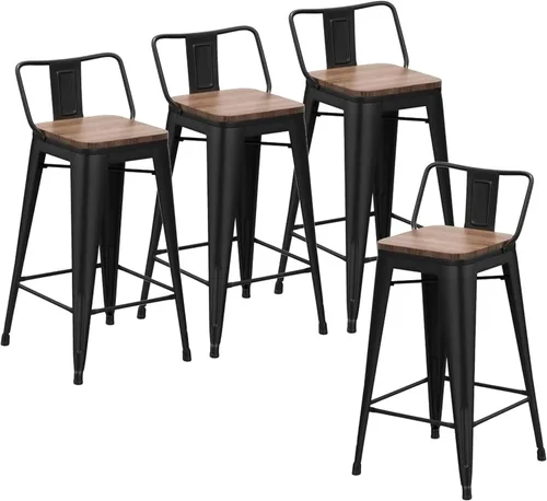 Miniatura 15 de Changjie Furniture - Juego de 4 sillas altas de metal con diseño industrial para barra de cocina o bar con respaldo bajo, Metal, Negro, 18 pulgadas
