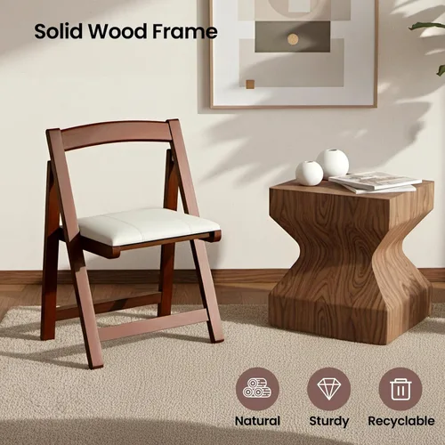 Miniatura 3 de Silla plegable de madera con asiento acolchado, silla de comedor plegable portátil, silla apilable de madera maciza para bodas, eventos, oficina