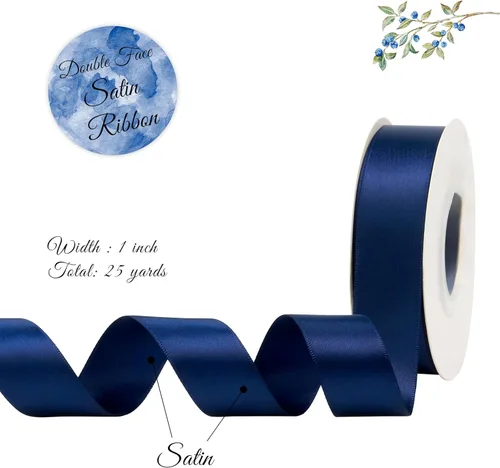 Miniatura 2 de Cinta de satén azul marino, 1 pulgada x 25 yardas, rollo de cinta de satén de doble cara para envoltura de regalos, decoración de boda, ramo