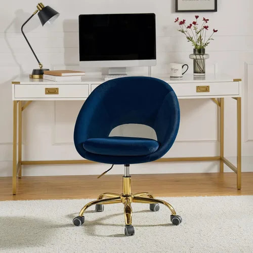 Miniatura 11 de TINA'S HOME Silla de oficina moderna de terciopelo con giro ajustable, cómoda silla de escritorio tapizada con respaldo abierto, pequeña y bonita