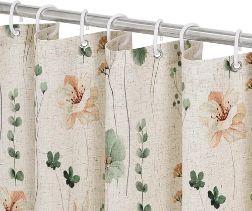 Miniatura 43 de Gibelle Cortina de ducha con estampado floral de acuarela, cortina de ducha retro naranja azul marino para baño, juego de cortina de ducha moderna