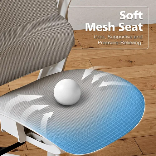 Miniatura 8 de GABRYLLY Silla de oficina ergonómica de malla - silla de escritorio blanca, reposabrazos abatible, reposacabezas ajustable, inclinable con asiento