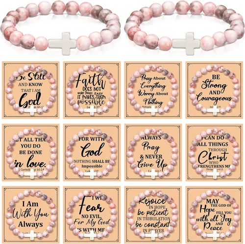 Miniatura 9 de Cunno Juego de 12 Pulseras de Cruz Cristiana al Por Mayor, Pulseras de Cuentas de Cruz Religiosa para Mujeres y Hombres, 12 Cosas de Cuentas