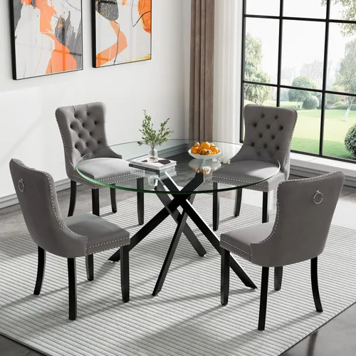 Miniatura 13 de HomVent Juego de mesa de comedor redonda de vidrio de 3 piezas, juego de mesa de comedor de vidrio templado para 2 mesas de cocina con 2 sillas