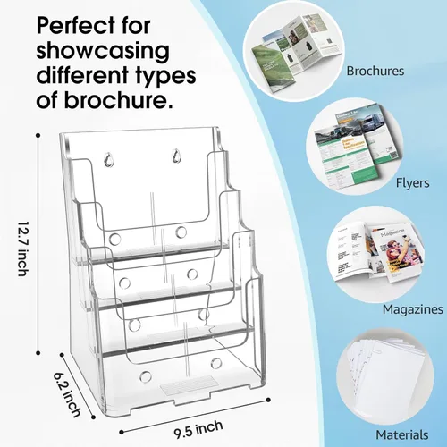 Miniatura 2 de MaxGear Soporte acrílico para folletos de 8.5 x 11 pulgadas, organizador de literatura transparente de 4 niveles, soporte para revistas, con divisor