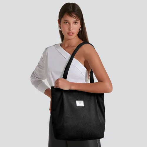 Miniatura 3 de KALIDI - Bolsa de pana para mujer, con cremallera, casual, de gran capacidad, con bolsillos