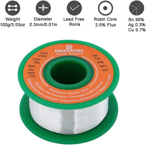 Miniatura 2 de Alambre de soldadura ultra fino sin plomo núcleo de colofonia soldadura de aleación 0.01in 0.012 in 3.53 oz Sn99 Ag0.3 Cu0.7 flujo 3.53 oz