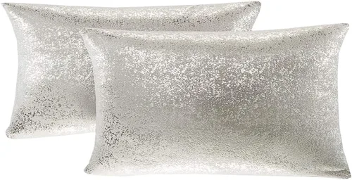 Miniatura 29 de Xinrjojo Juego de 2 almohadas brillantes en negro y dorado, almohadas suaves y brillantes decorativas, juego de fundas de almohada cuadradas negras