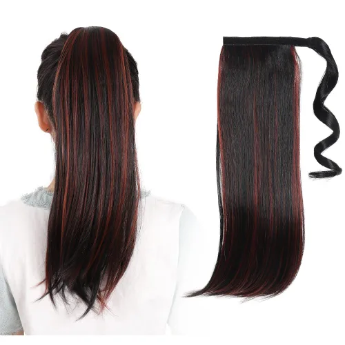 Miniatura 42 de Extensiones de cabello para cola de caballo, extensión de cola de caballo roja de 16 pulgadas, corta, ondulada, rizada, envolvente, cola de caballo