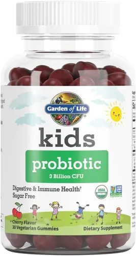 Garden of Life Gomitas probióticas para niños, 3 mil millones de UFC, sabor a cereza, probióticos una vez al día sin azúcar para niños, probióticos