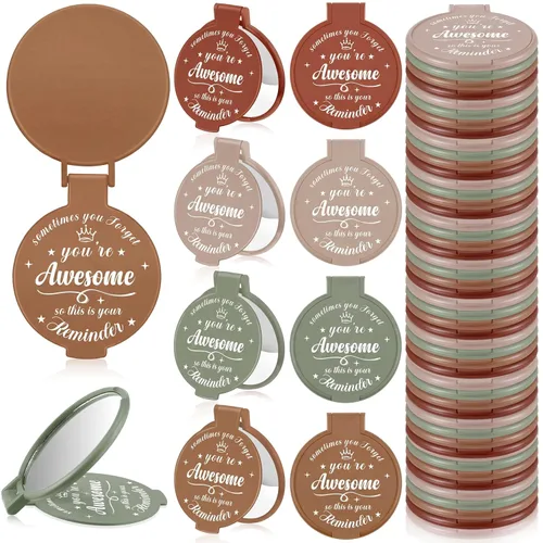 Miniatura 31 de 18 piezas de espejo compacto inspirador de 2.76 pulgadas a granel para mujeres, pequeños regalos de graduación, día de la madre, fiesta, bolso, Negro