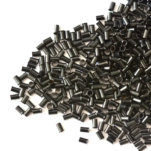 Miniatura 4 de 1000 piezas Flare Euro Lock - Tubos de cobre con micro anillos para extensiones de cabello humano I-Tip de 0.134 x 0.118 x 0.236 in (negro)