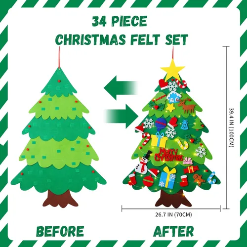 Miniatura 2 de YCoisini Árbol de Navidad de fieltro para niños pequeños, mi primer árbol de Navidad para niños de 0,9 m, 34 adornos para colgar en la pared