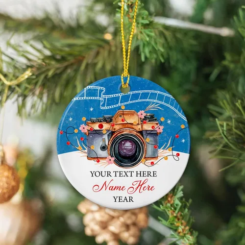 Miniatura 4 de Adorno de Cerámica Personalizado de Fotógrafo Fotografía Navidad 2025, Regalos de Adorno de Cámara Fotográfica para Navidad, Adornos de Cámara