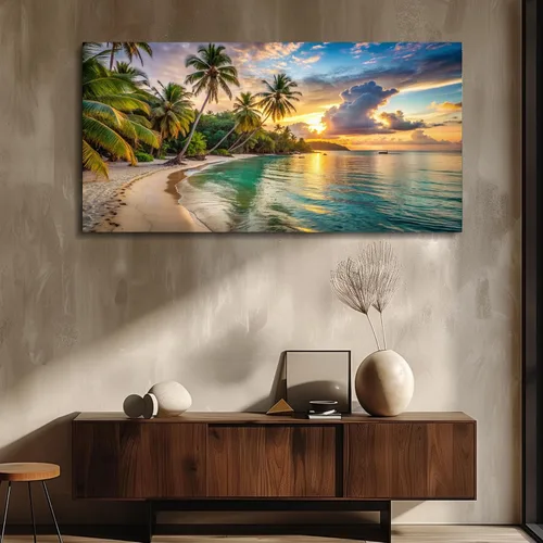 Miniatura 2 de Bamdeya Sunset Beach Canvas Wall Art Coastal Picture Tropical Artwork Ocean Decor Seascape Paintings Landscape Prints Framed for Bedroom Living Room