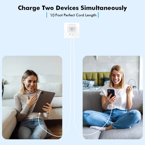 Miniatura 7 de Cargador de carga rápida para iPhone 17, cargador de pared USB C de doble puerto de 40 W, bloque de carga rápida con cable de carga USB C a C de 6