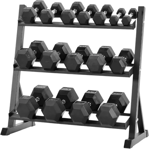 Mancuernas hexagonales de goma de 100-250 kg con estante, peso libre para gimnasio en casa, mancuernas de goma duraderas con almacenamiento,