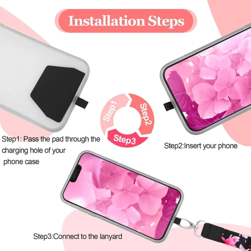 Miniatura 4 de Chinco 5 cordones cruzados para teléfono celular, correa ajustable universal para el cuello y parches para teléfono compatibles con la mayoría