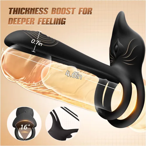 Miniatura 4 de MOOLIGIRL - Anillo de pene de juguete sexual para adultos, anillo doble para pene con estimulador de clítoris rosa y vibrador de punto G, 10 modos