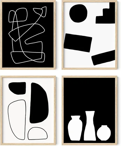 Miniatura 102 de HAUS AND HUES Arte abstracto para pared en blanco y negro, juego de 4 pósteres minimalistas en blanco y negro para paredes, pósteres estéticos Juego