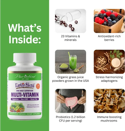 Miniatura 4 de Paradise Herbs Earth's Blend Multivitamínico diario para mujer con hierro, 48 superalimentos orgánicos, probióticos, antioxidantes, vitaminas A
